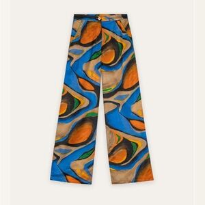 Helmstedt Maya Pants- Oasis. Wide Leg Trousers, Satin like.